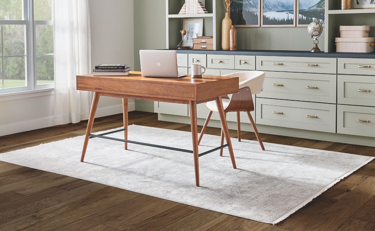 area rug on hardwood floors in a home office in Oregon City, OR