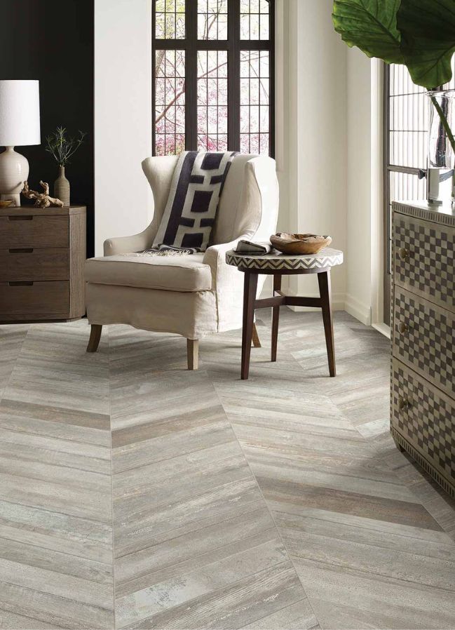 wood look tile flooring in a bright Oregon City living room